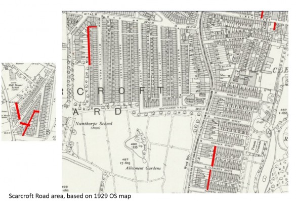 Scarcroft Rd area locations of scoria bricks