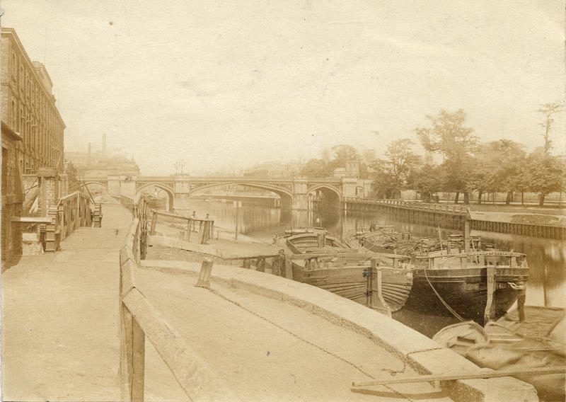 Barges at Clemthorp Boatyard showing Towpath Lift Bridge c1890